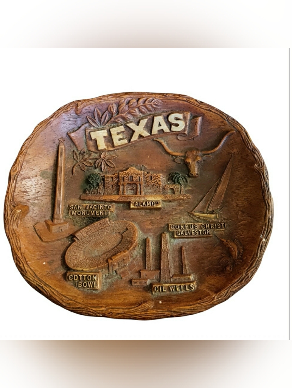 Vintage Texas 3D Resin Bowl Souvenir Landmarks Relief